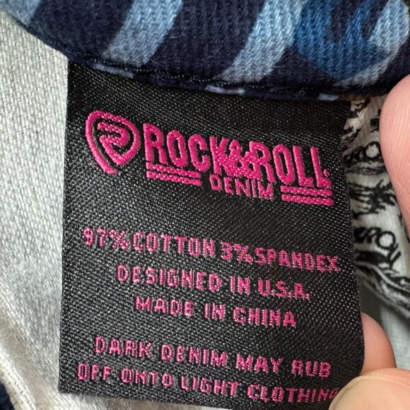 Rock & Roll Denim High Rise Skirt W 26 Blue Tribal Print Extra Stretch Advanced - Picture 6 of 7